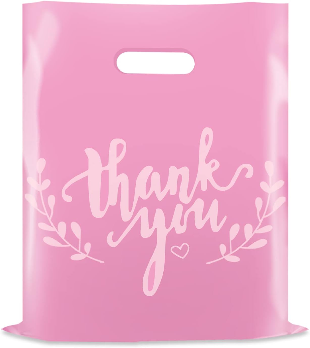 12x15" Pink Thank You Merchandise Bags - Solid Pink with Light Pink Thank You (Leaves)