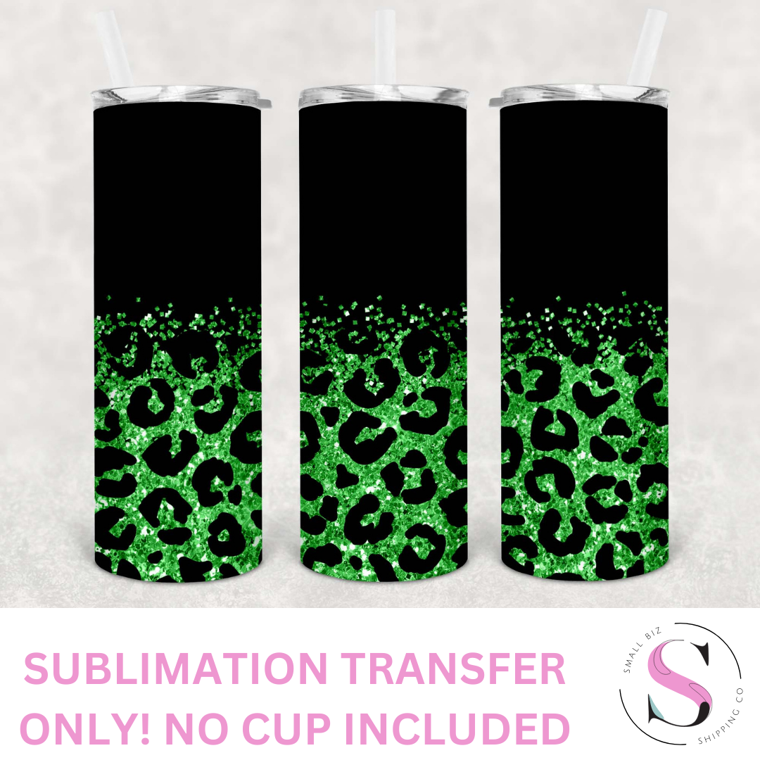 Matte Black and Grass Green Glitter Leopard - 1 Sublimation Wrap Only! 20oz Skinny Tumbler Sublimation Wrap