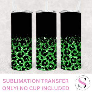 Matte Black and Grass Green Glitter Leopard - 1 Sublimation Wrap Only! 20oz Skinny Tumbler Sublimation Wrap