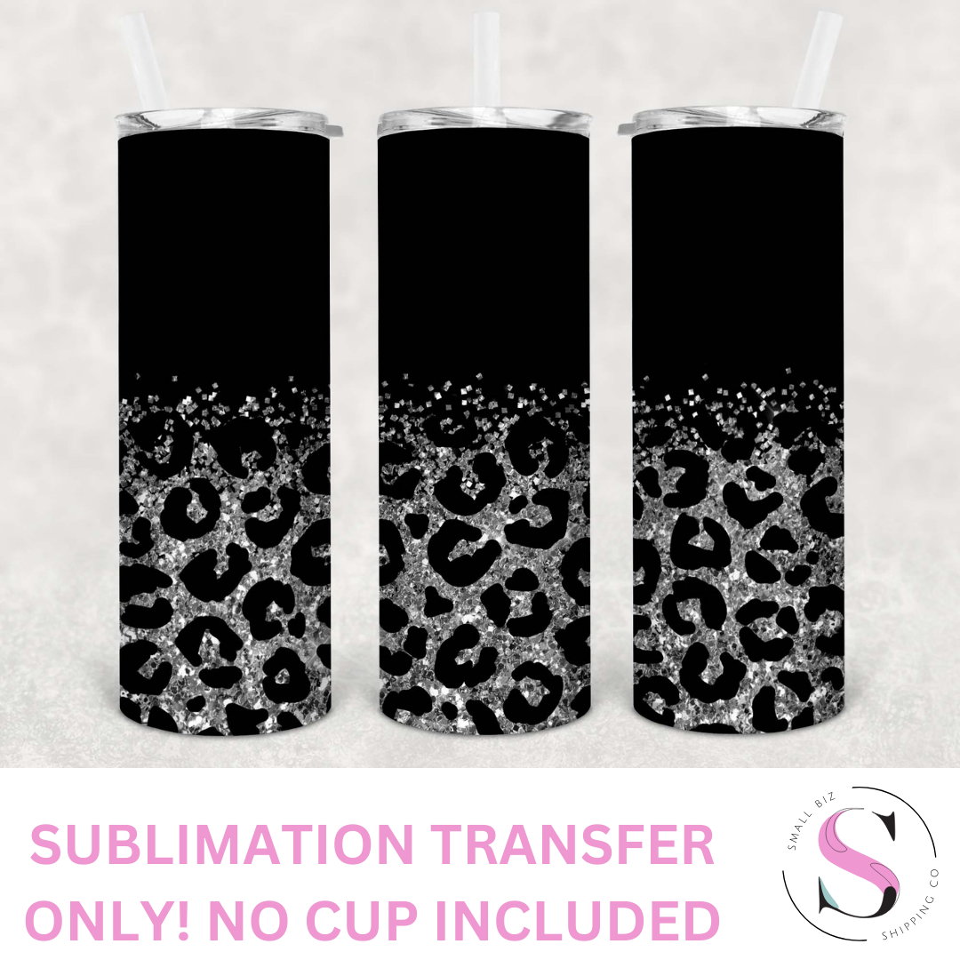 Matte Black and Silver Glitter Leopard - 1 Sublimation Wrap Only! 20oz Skinny Tumbler Sublimation Wrap