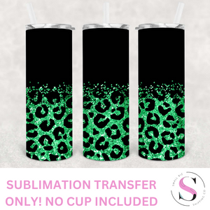 Matte Black and Green Glitter Leopard - 1 Sublimation Wrap Only! 16oz Skinny Tumbler Sublimation Wrap