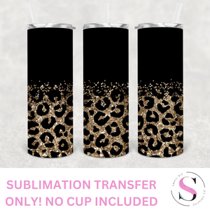 Matte Black and Gold Glitter Leopard - 1 Sublimation Wrap Only! 20oz Skinny Tumbler Sublimation Wrap