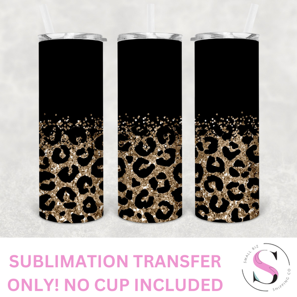 Matte Black and Gold Glitter Leopard - 1 Sublimation Wrap Only! 16oz Skinny Tumbler Sublimation Wrap