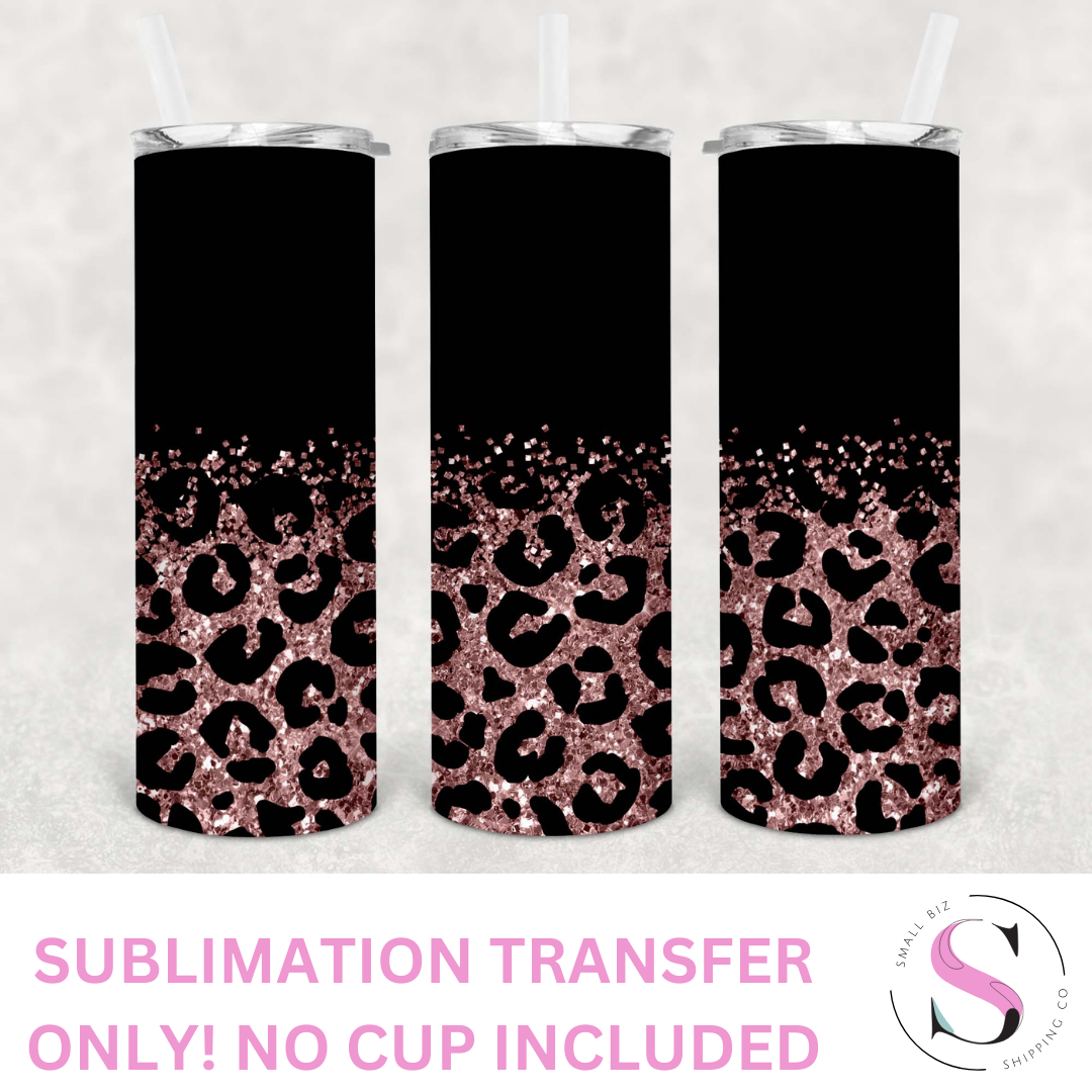 Matte Black and Light Pink/Rose Gold Glitter Leopard - 1 Sublimation Wrap Only! 16oz Skinny Tumbler Sublimation Wrap