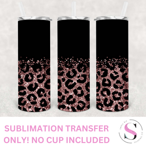 Matte Black and Light Pink/Rose Gold Glitter Leopard - 1 Sublimation Wrap Only! 16oz Skinny Tumbler Sublimation Wrap