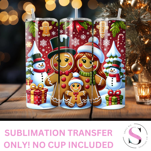 Gingerbread Family - 1 Sublimation Wrap Only! 20oz Skinny Tumbler Sublimation Wrap