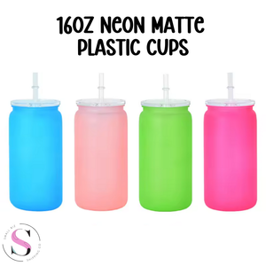 16oz Matte PLASTIC Can with Plastic Lid and Straw