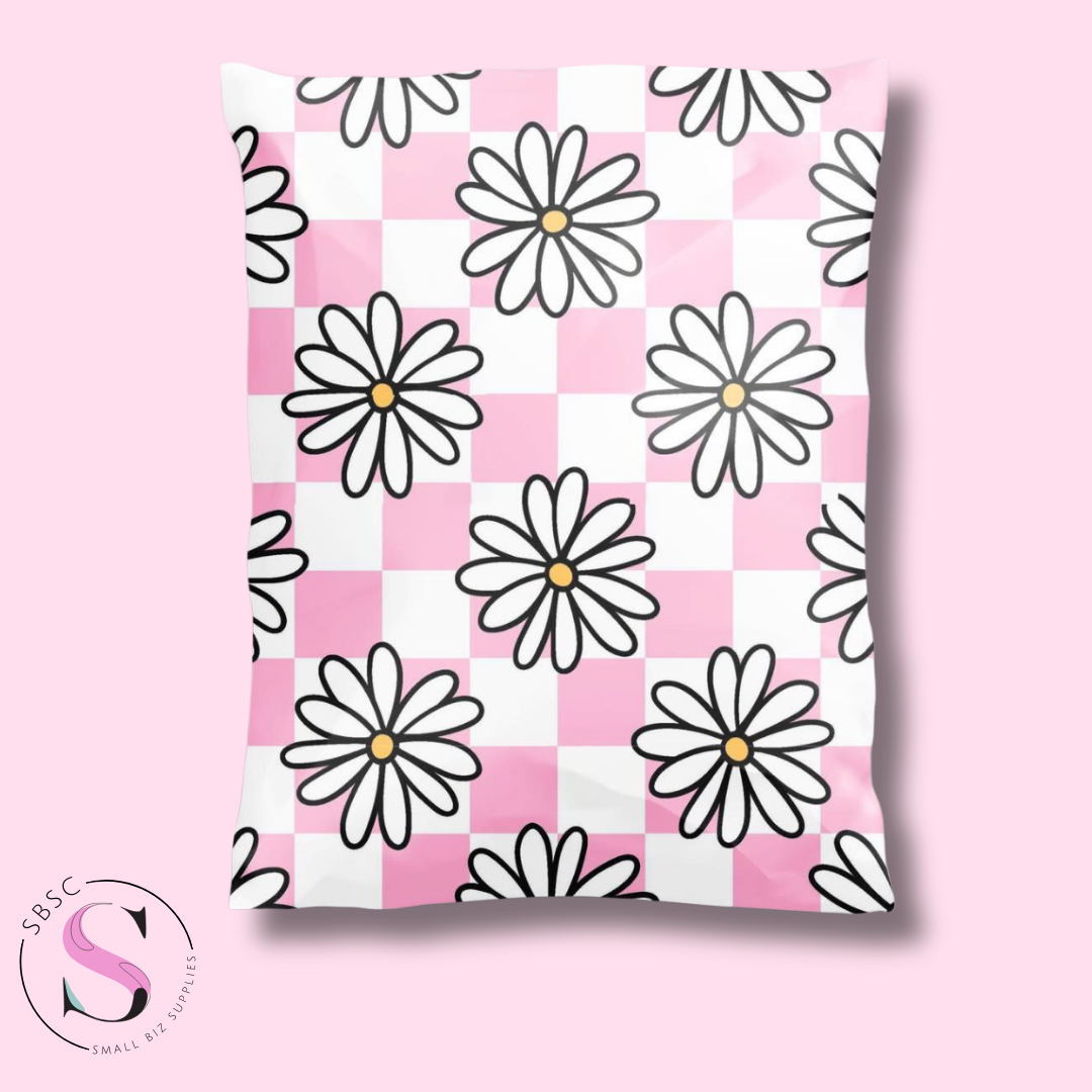 14.5x19" Poly Mailer - Pink Checkered Daisies