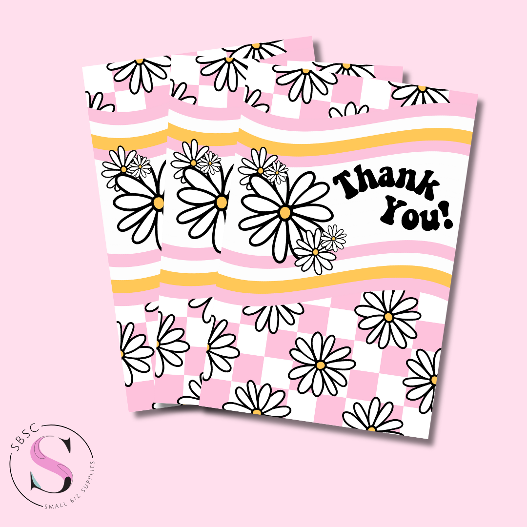 Thank You Insert Cards - Pink Checkered Daisies