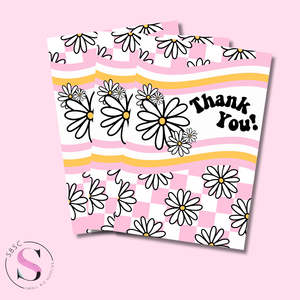Thank You Insert Cards - Pink Checkered Daisies
