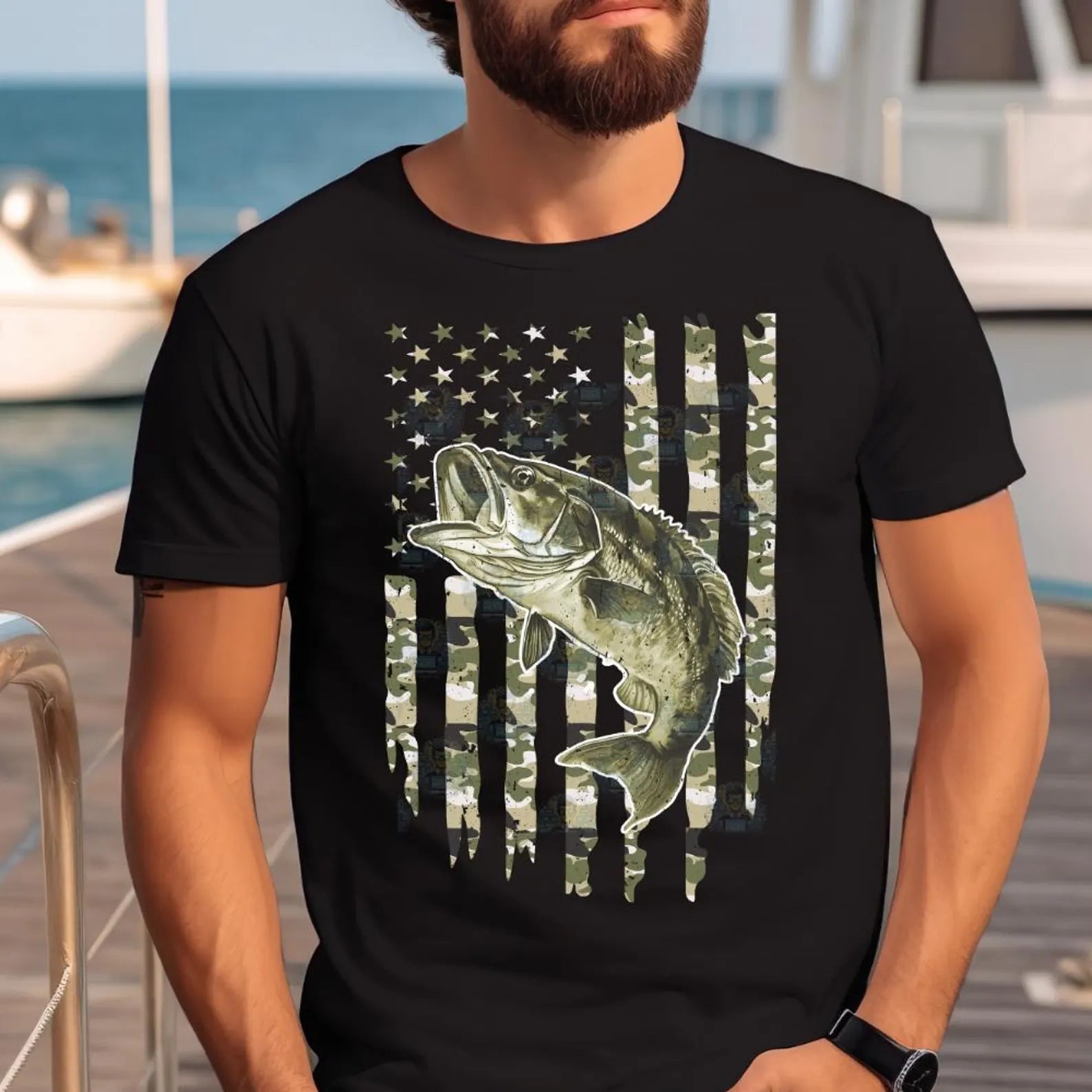 DTF Full Color TShirt Transfer - Bass Camo Flag