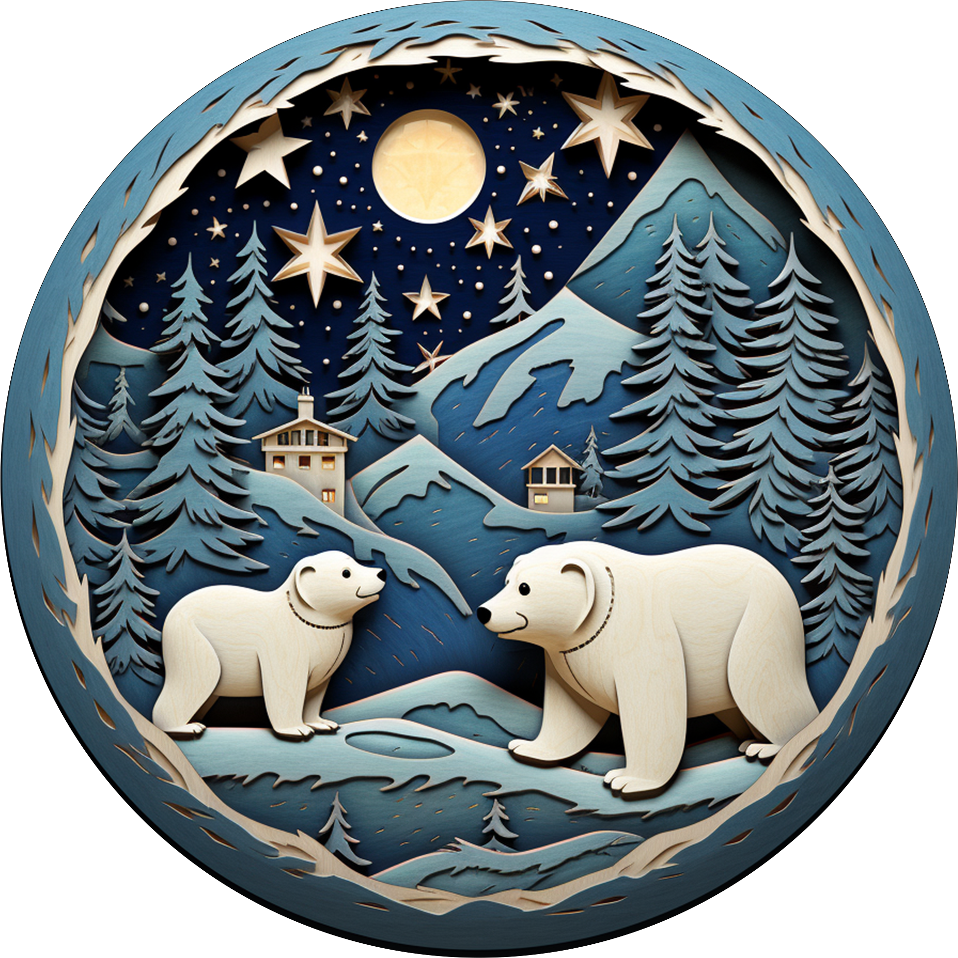 3" Ornament UV DTF Decal - Blue Polar Bears