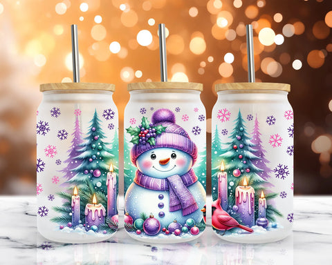 16oz UV DTF Wrap - Bright Purple Snowmen
