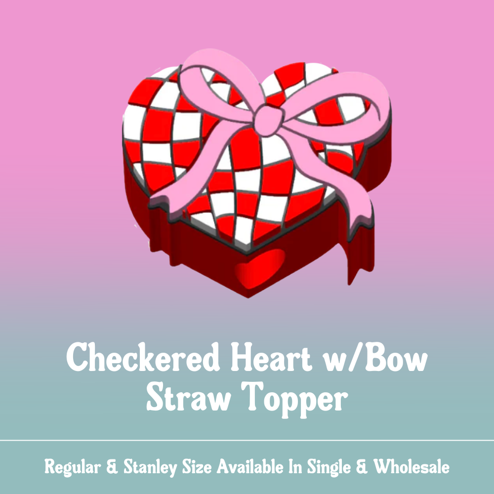 Straw Topper - Checkered Heart With Bow