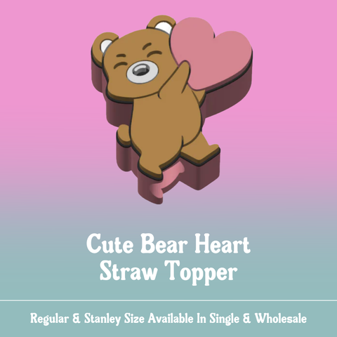 Straw Topper - Cute Bear With Heart