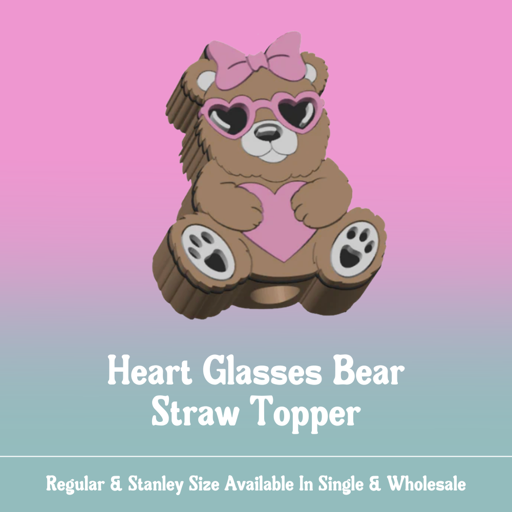 Straw Topper - Heart Glasses Bear