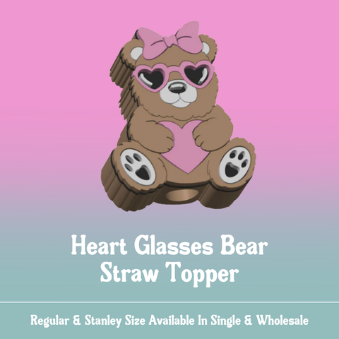 Straw Topper - Heart Glasses Bear
