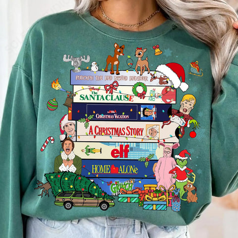 DTF Full Color TShirt Transfer - Stack of Christmas Movies