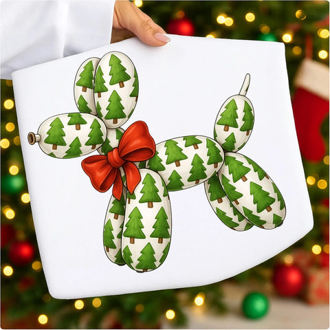 DTF Full Color TShirt Transfer - Christmas Tree Balloon Dog