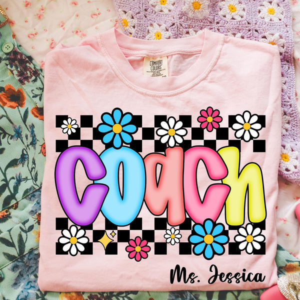 DTF Full Color TShirt Transfer - Floral Check Bright Names (YOU CHOOSE!)