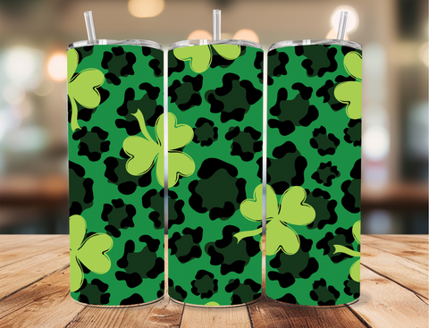 Skinny Tumbler Sublimation Wrap - Shamrock Leopard