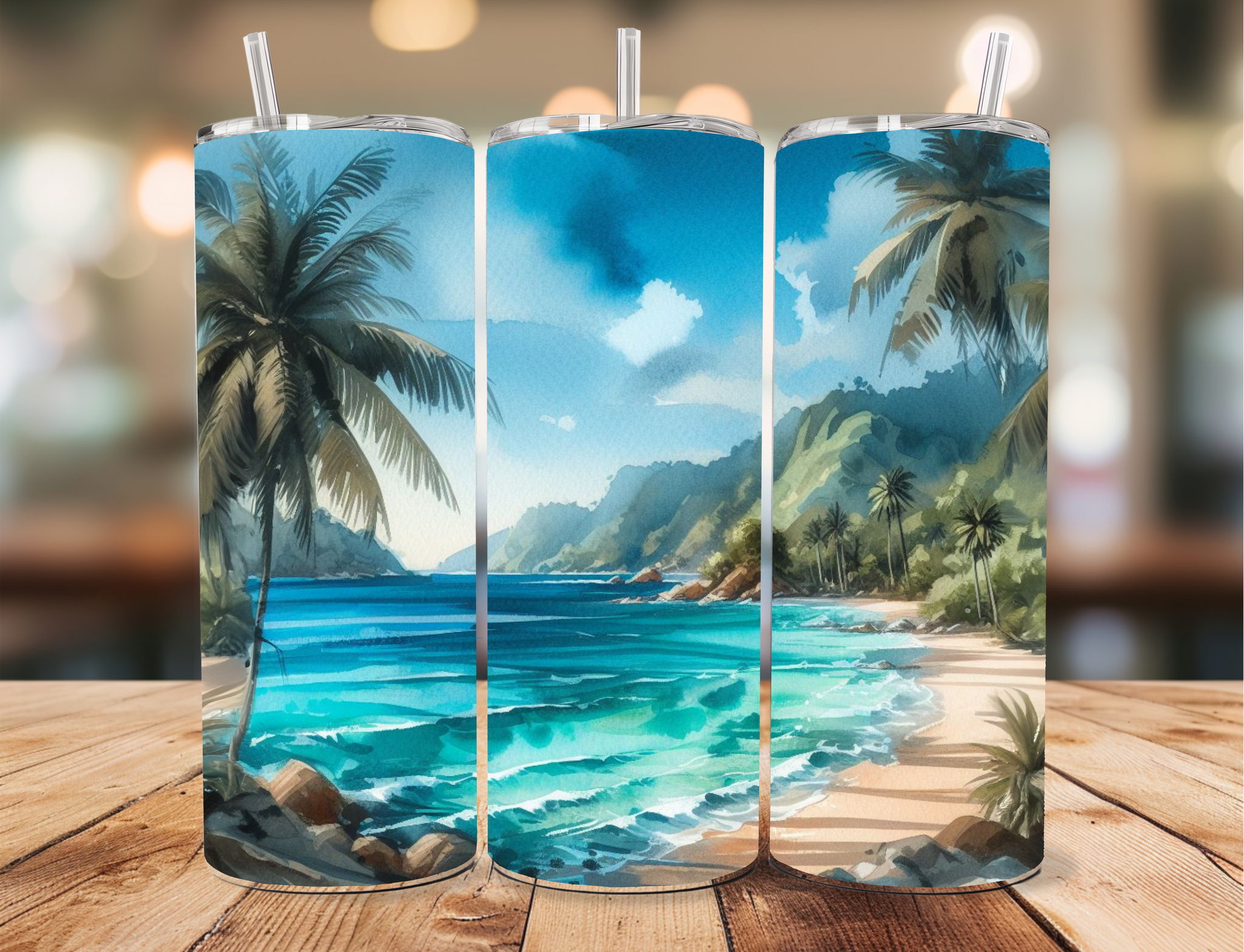 Skinny Tumbler Sublimation Wrap - Beach Scene