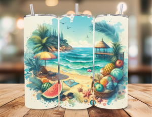 Skinny Tumbler Sublimation Wrap - Tiki Hut On The Beach