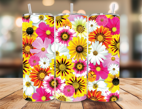 Skinny Tumbler Sublimation Wrap - Bright Yellow Pink Flowers