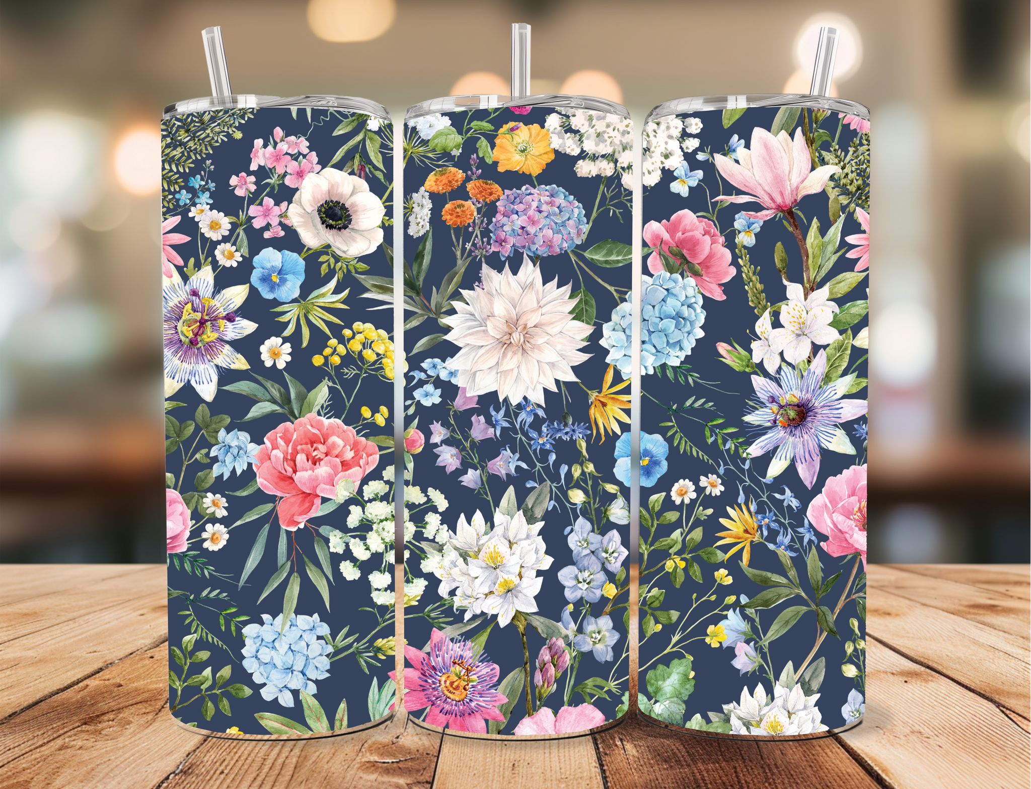 Skinny Tumbler Sublimation Wrap - Blue Spring Flowers