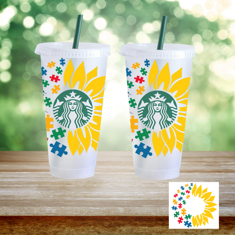 24oz UV DTF Decal - Autism Sunflower