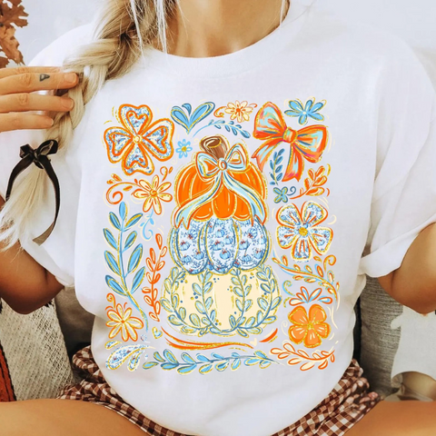 DTF Full Color TShirt Transfer - Coquette Stacked Pumpkins