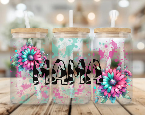 16oz UV DTF Wrap - Cow MAMA Bright Flowers
