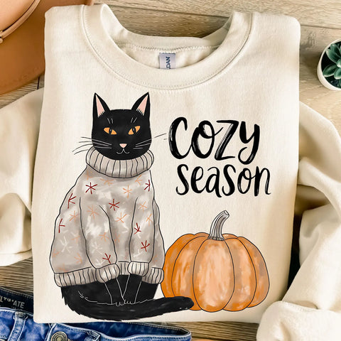 DTF Full Color Transfer - Cozy Season Black Cat