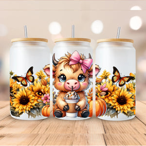 16oz UV DTF Wrap - Cute Cow Sipping Coffee