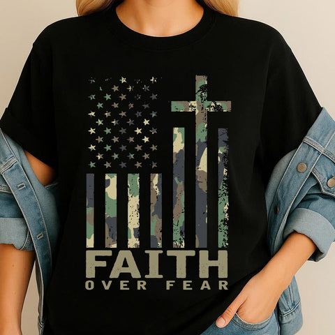 DTF Full Color Transfer - Faith Over Fear Camo Flag