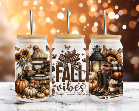 16oz UV DTF Wrap - Fall Vibes Brown Lantern