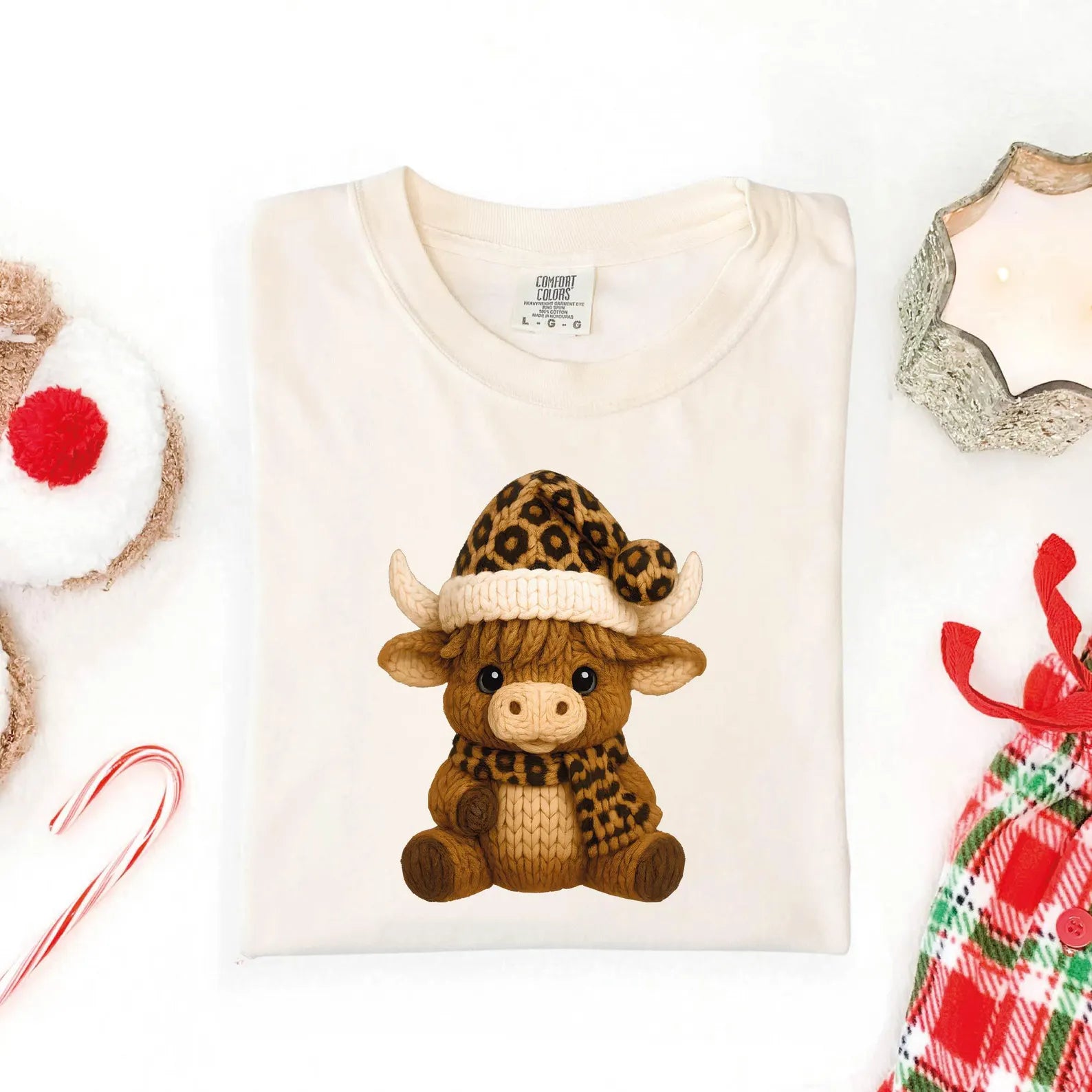 DTF Full Color TShirt Transfer - Leopard Hat Faux Knit Cow