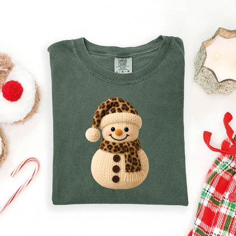 DTF Full Color TShirt Transfer - Leopard Hat Faux Knit Snowman