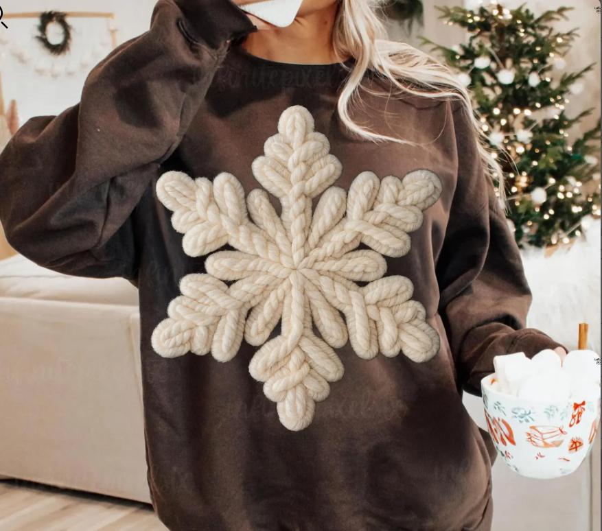 DTF Full Color TShirt Transfer - Faux Yarn Snowflake