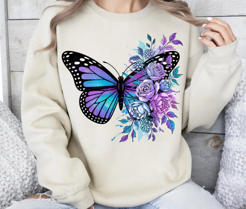DTF Full Color TShirt Transfer - Purple Floral Butterfly