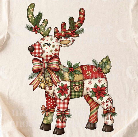 DTF Full Color TShirt Transfer - Patchwork Reindeer