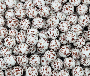 15mm Printed Silicone Bead - Brown Splatter