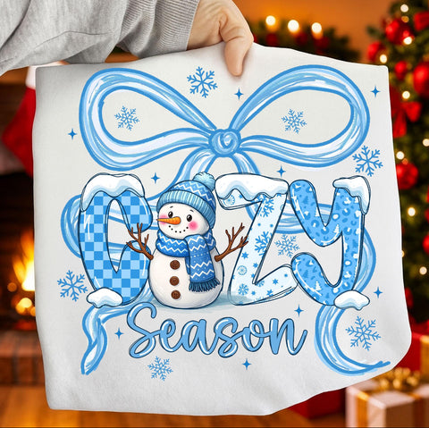 DTF Full Color TShirt Transfer - Cozy Season Snowman Bow
