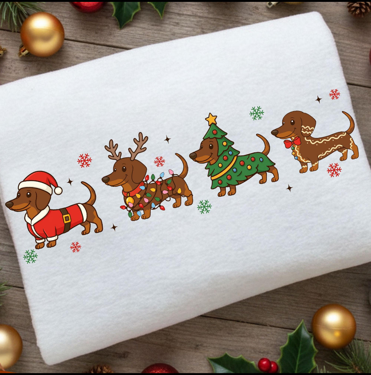 DTF Full Color TShirt Transfer - Merry Dachshunds