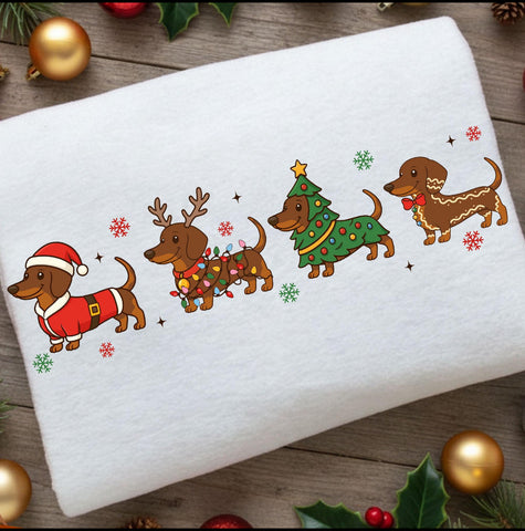 DTF Full Color TShirt Transfer - Merry Dachshunds
