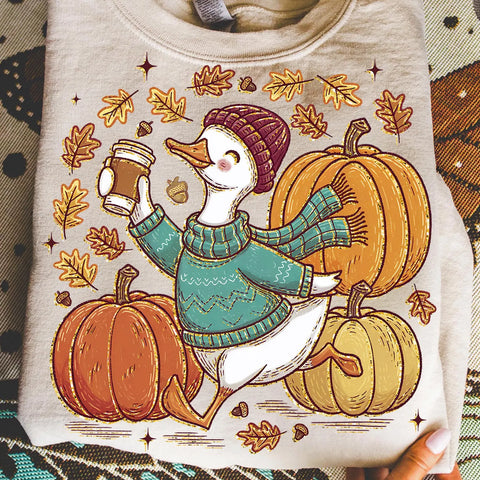 DTF Full Color Transfer - Fall Goose Coffee Pumpkins