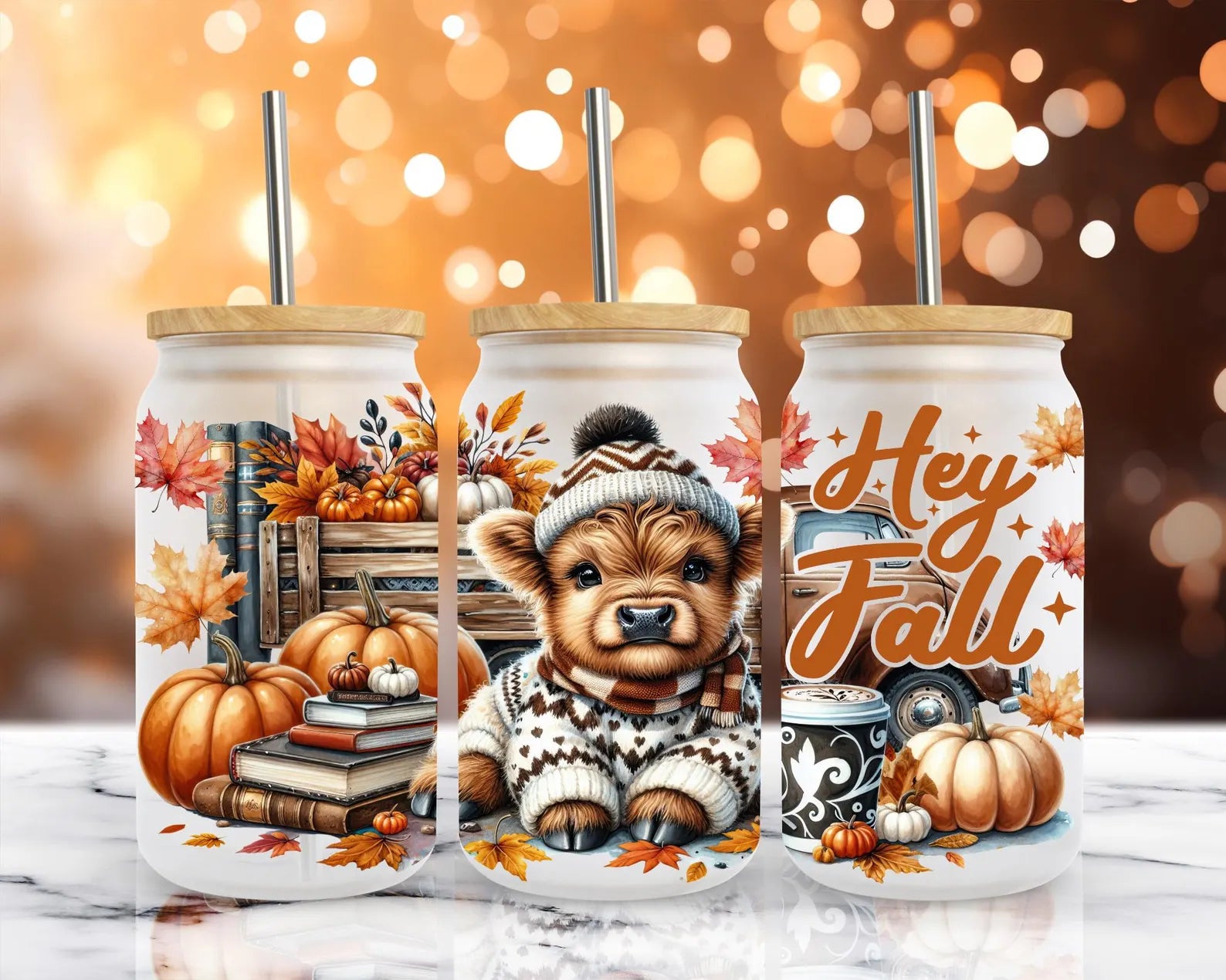 16oz UV DTF Wrap - Hey Fall Highland