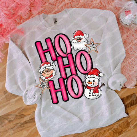 DTF Full Color TShirt Transfer - HO HO HO Santa, Mrs, Snowman