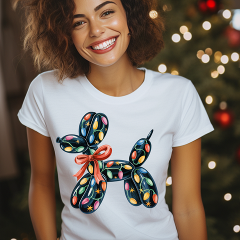 DTF Full Color TShirt Transfer - Christmas Lights Balloon Dog