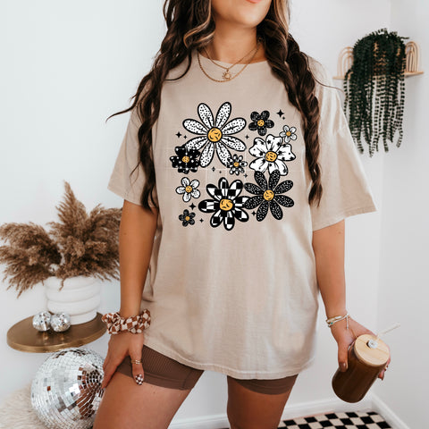 DTF Full Color TShirt Transfer - Check Polka Dot Daisies